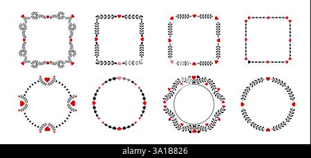 Cornice a cuore rosso vintage per un arredamento romantico e festoso e temi di San Valentino. Illustrazione Vettoriale