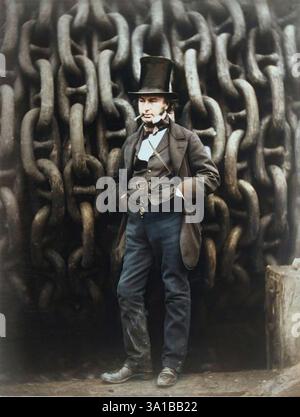 Isambard Kingdom Brunel in piedi prima delle catene di lancio del Great Eastern, 1857, stampato 1863-64. (Stampa a colori in bianco e nero). Foto Stock
