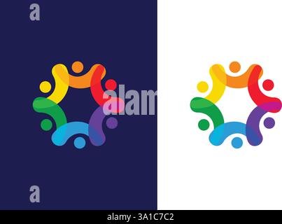 Logo colorato e inclusivo che rappresenta Unity, Diversity e il supporto della community Illustrazione Vettoriale