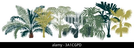 Un bordo di palme è mostrato in vari colori Illustrazione Vettoriale