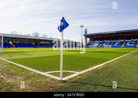 Vista generale dello Stadio di Edgeley Park durante la partita di Sky Bet League 1 tra Stockport County e Charlton Athletic all'Edgeley Park Stadium di Stockport sabato 8 marzo 2025. (Foto: Mike Morese | mi News) crediti: MI News & Sport /Alamy Live News Foto Stock