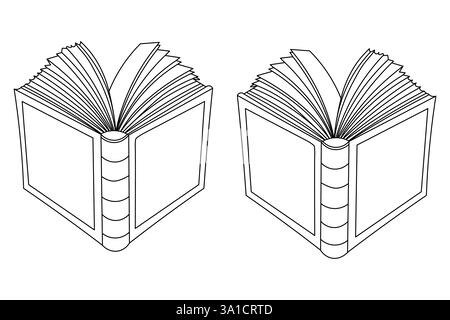 Prenota un libro vettoriale con grafica continua su una riga in stile linea su sfondo bianco Illustrazione Vettoriale