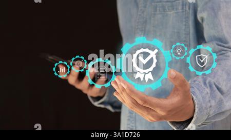 Concetto di certificazione di qualità,Standard garanzia di qualità,garanzia standard ISO Foto Stock