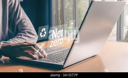 Icone rete zero. Emissioni nette CO2 zero - concetto di neutralità del carbonio. Foto Stock