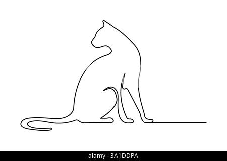 Disegno grafico continuo su una linea dell'icona vettoriale del contorno animale domestico di gatto Illustrazione Vettoriale