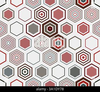 Ripetizione geometrica. Elementi geometrici di vari stili e colori. Grandi celle a nido d'ape. Modello a piastrelle. Sfondo senza interruzioni. Illustrazione Vettoriale