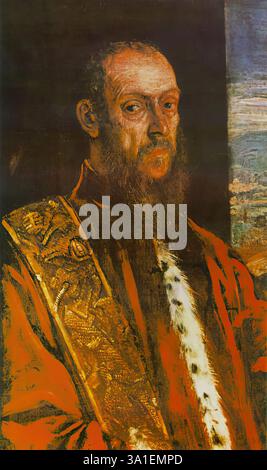 TINTORETTO (B. 1518, Venezia, d. 1594, Venezia) Ritratto di Vincenzo Morosini c. 1580 olio su tela, 84,5 x 51,5 cm National Gallery, Londra la sitter di questo dipinto è stata identificata da una copia datata e firmata, ora nel Palazzo Ducale di Venezia. Vincenzo Morosin (nato nel 1511) fu una personalità importante della vita politica di Venezia. Fu vescovo di Bergamo nel 1555, poi inviato della Repubblica e della Corte Papale. Nel 1588 fu responsabile della riorganizzazione dell'Università di Padova. È morto nel 1588. Questo dipinto è una prova delle straordinarie capacità di Foto Stock