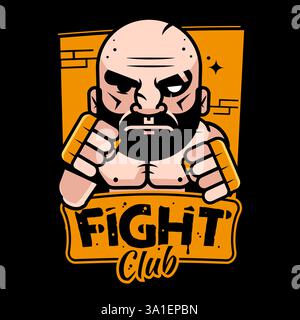 Uomo con cappuccio. Modello logo mix Fight. Etichetta Fight club. Mascotte da gioco Assassin. Illustrazione Vettoriale