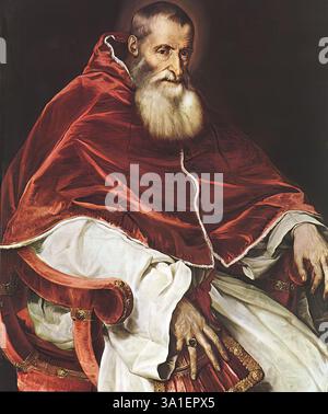 TIZIANO Vecellio (nato 1490, Pieve di Cadore, d. 1576, Venezia) Ritratto di Papa Paolo III - Museo del Duomo olio su tela, Toledo --- parole chiave: --------------- Autore: TIZIANO Vecellio titolo: Ritratto di Papa Paolo III linea temporale: 1501-1550 Scuola: Italiano forma: Pittura tipo: Ritratto Foto Stock