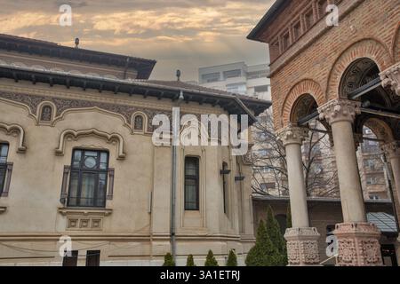 Facciata dell'edificio del Monastero di Antim a Bucarest, Romania. Foto Stock
