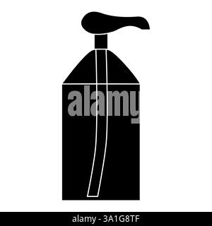 Silhouette nera del flacone dispenser riempito con prodotto detergente, illustrazione del vettore piatto con icona del glifo Illustrazione Vettoriale
