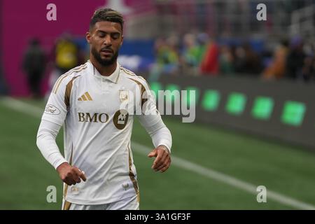 L'attaccante del LAFC Denis Bouanga (99) esce dal campo dopo una partita della MLS contro i Seattle Sounders FC al Lumen Field di Seattle, Washington, l'8 marzo 2025. (Foto di Nate Koppelman/Alamy Live News) Foto Stock