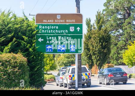 Indicazioni stradali, Main Street, Oxford, Canterbury Region, South Island, nuova Zelanda Foto Stock