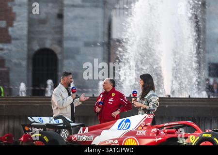 Italia. 6 marzo 2025. Frédéric Vasseur durante la presentazione del team Ferrari di Formula 1, il 6 marzo 2025 in Piazza del Castello a Milano (Credit Image: © Tiziano Ballabio/Pacific Press via ZUMA Press Wire) SOLO PER USO EDITORIALE! Non per USO commerciale! Foto Stock