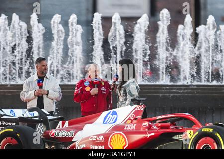 Italia. 6 marzo 2025. Frédéric Vasseur durante la presentazione del team Ferrari di Formula 1, il 6 marzo 2025 in Piazza del Castello a Milano (Credit Image: © Tiziano Ballabio/Pacific Press via ZUMA Press Wire) SOLO PER USO EDITORIALE! Non per USO commerciale! Foto Stock