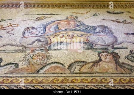 Gaziantep, Turchia, Turkiye. Zeugma Mosaic Museum, Mosaico di Poseidone, II-III Cenrtury d.C. Foto Stock