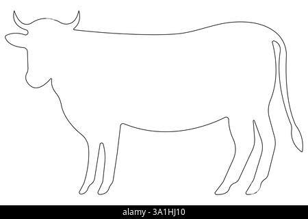 Il disegno continuo di una sola linea di una bella mucca animale domestico è un vettore di contorno Illustrazione Vettoriale