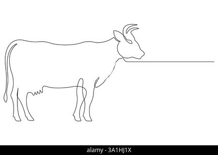 Il disegno continuo di una sola linea di una bella mucca animale domestico è un vettore di contorno Illustrazione Vettoriale