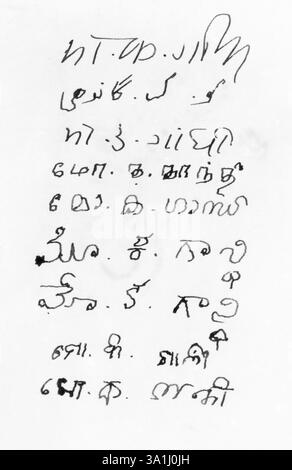 Firma del Mahatma Gandhi in diverse scritture indiane, 1947, India NO MR Foto Stock