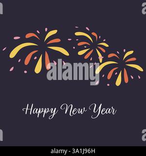 Felice anno nuovo, elementi per l'evento doodle. Design celebrativo per biglietti d'auguri, banner di vendita e poster. Illustrazione Vettoriale