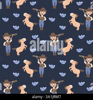 Allegro motivo cowboy e cavallo per il design e la decorazione dei bambini. Illustrazione Vettoriale