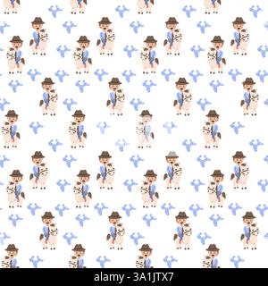 Motivi da cowboy infantile con simpatici cavalli e motivi floreali per il design dei bambini. Illustrazione Vettoriale