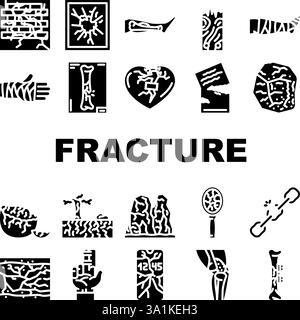 le icone delle fratture ossee impostano il vettore Illustrazione Vettoriale