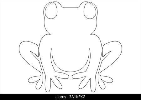 Disegno continuo su una linea di una simpatica illustrazione vettoriale del profilo rana Illustrazione Vettoriale