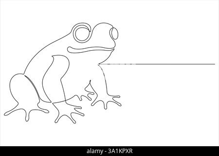 Disegno continuo su una linea di una simpatica illustrazione vettoriale del profilo rana Illustrazione Vettoriale