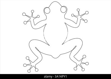Disegno continuo su una linea di una simpatica illustrazione vettoriale del profilo rana Illustrazione Vettoriale