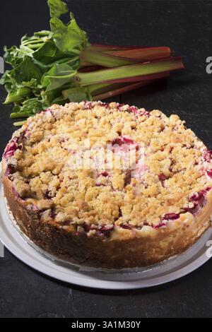 Una deliziosa torta estiva al rabarbaro con crumble Foto Stock