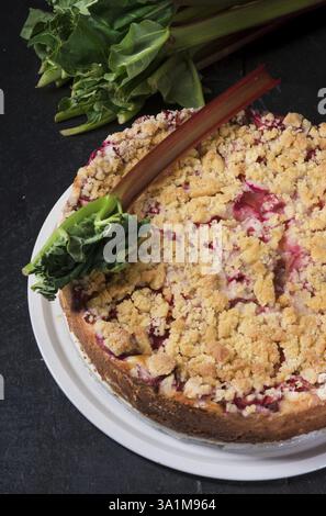 Una deliziosa torta estiva al rabarbaro con crumble Foto Stock