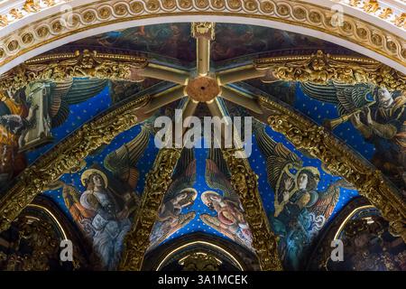 VALENCIA, SPAGNA - 18 MAGGIO 2017: Questo è un frammento del dipinto sopra l'altare della cattedrale. Foto Stock
