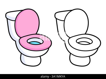 Disegno di cartoni animati della ciotola del bagno. Linee artistiche a colori e in bianco e nero. Semplice illustrazione grafica a clip vettoriale. Illustrazione Vettoriale