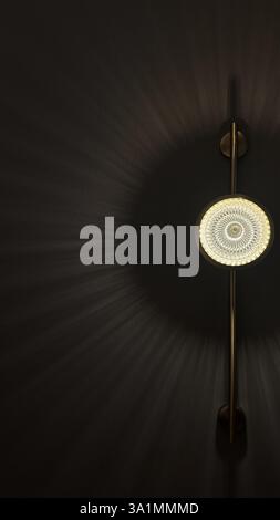 Splendida lampada da parete o applique sulle pareti, che lascia un fascio di luci e ombre intorno. Accogliente camera buia, design degli interni, illuminazione Foto Stock