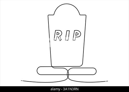 Gravestone R.I.P continua una linea disegno d'arte di Halloween, tomba, cimitero, morte, giorno commemorativo Illustrazione Vettoriale