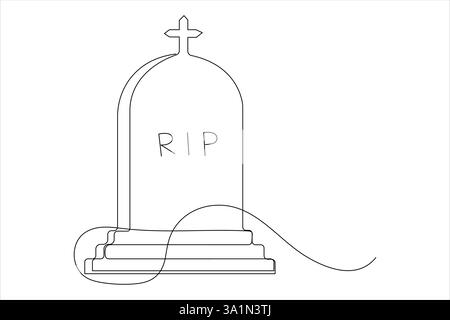 Gravestone R.I.P continua una linea disegno d'arte di Halloween, tomba, cimitero, morte, giorno commemorativo Illustrazione Vettoriale