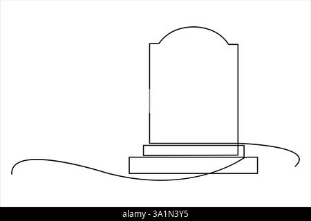 Gravestone R.I.P continua una linea disegno d'arte di Halloween, tomba, cimitero, morte, giorno commemorativo Illustrazione Vettoriale
