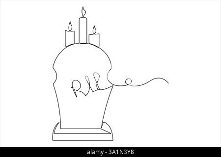 Gravestone R.I.P continua una linea disegno d'arte di Halloween, tomba, cimitero, morte, giorno commemorativo Illustrazione Vettoriale