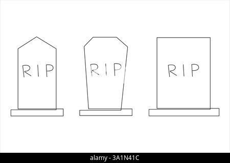 Gravestone R.I.P continua una linea disegno d'arte di Halloween, tomba, cimitero, morte, giorno commemorativo Illustrazione Vettoriale