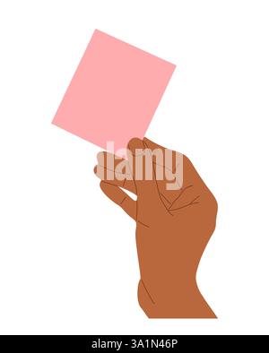 Mano che tiene isolato il vettore appiccicoso rosa Illustrazione Vettoriale