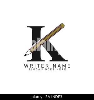 Design con logo a matita Letter K. Lettera K icona matita piombo Illustrazione Vettoriale
