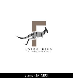 Logo Letter F con design Kangaroo. Alfabeto F con grande combinazione di simbolo Kangaroo Illustrazione Vettoriale