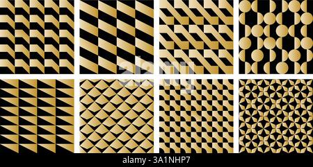 Set di 6 lussuosi motivi metallici dorati e neri Illustrazione Vettoriale