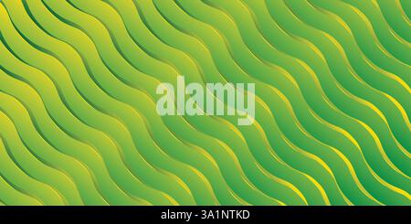 Le onde di fondo astratte del giallo vettoriale di scorta sono caratterizzate da linee moderne di sfumatura di colore giallo lucido e brillante e verde scuro futuristiche Illustrazione Vettoriale