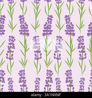 Vettoriale senza cuciture con fiore di lavanda disegnato a mano, motivo botanico, carta da parati petali viola di lavanda, illustrazione floreale Illustrazione Vettoriale