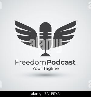 Design piatto del modello con logo Freedom Podcast Illustrazione Vettoriale