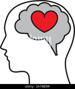 testa sagomata e cervello umano con cuore Illustrazione Vettoriale