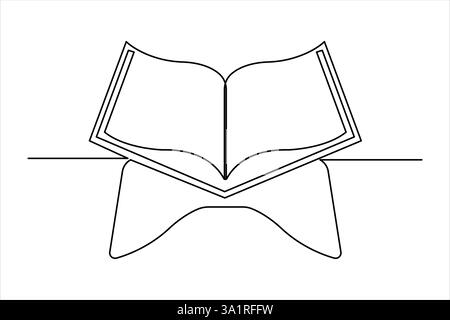 Disegno grafico continuo su una linea di illustrazione vettoriale del Corano Ramadan aperto Illustrazione Vettoriale