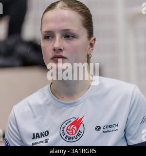 Erfurt, Germania. 8 marzo 2025. Rosalie Tetzel (Schwarz-Weiss Erfurt, 7), 08.03.2025, Erfurt (Deutschland), pallavolo, 1) Bundesliga Frauen, Schwarz-Weiss Erfurt - Allianz MTV Stoccarda credito: dpa/Alamy Live News Foto Stock